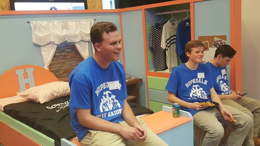 Hopedale HS made a mock bedroom to teach those with special needs how to make their bed, fold their clothes etc