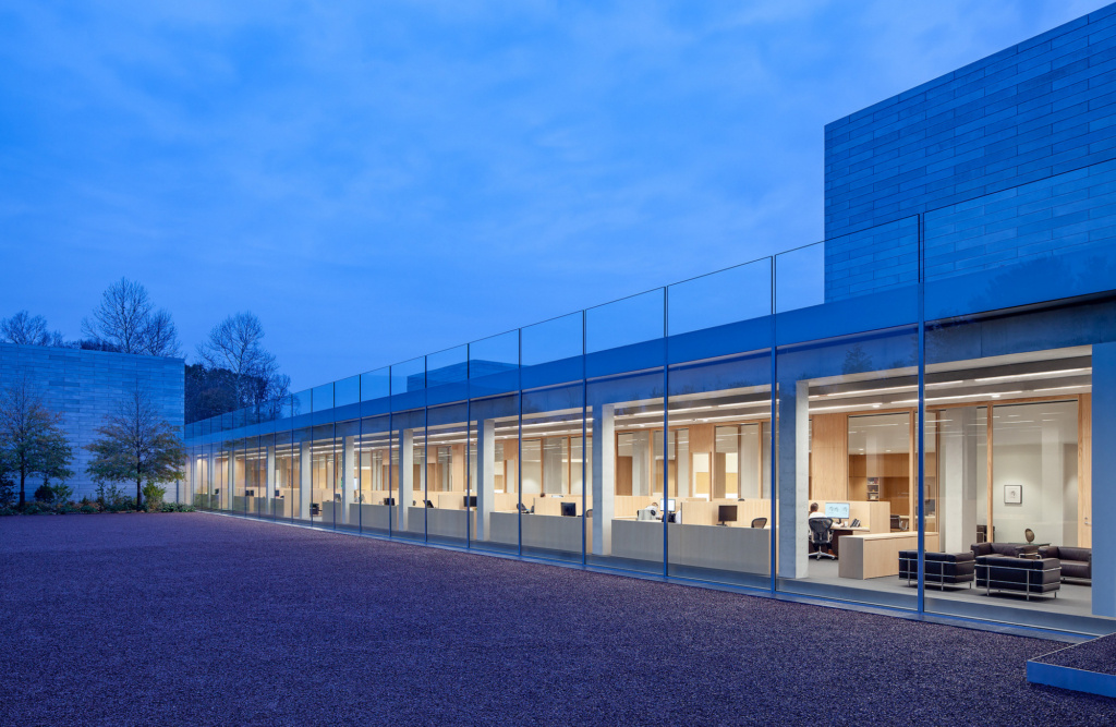 Glenstone in the evening. MRW provided the millwork for the Foundation Offices.