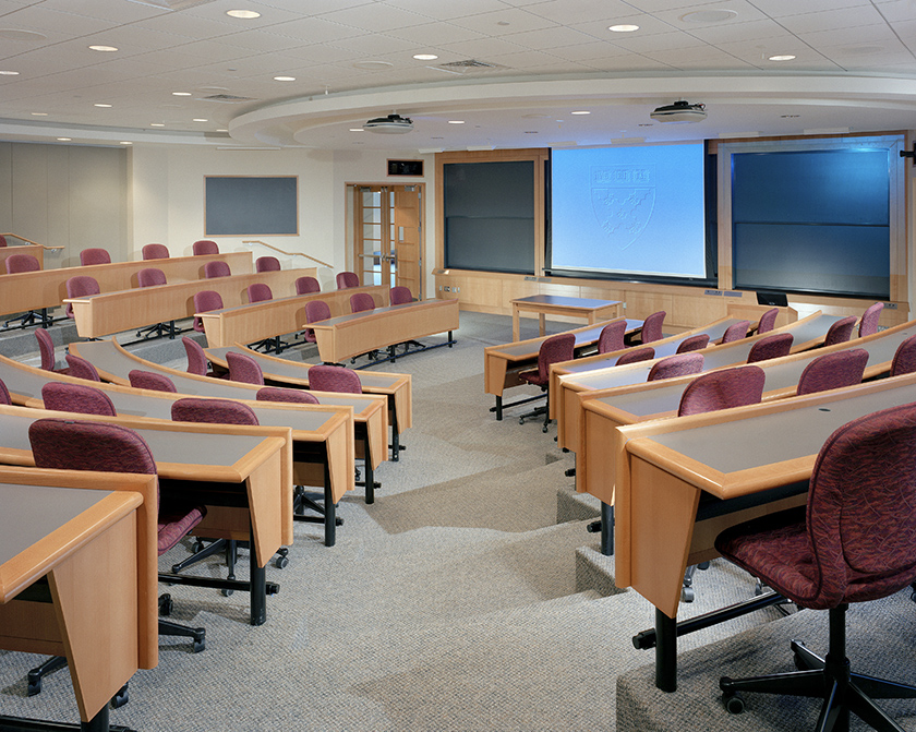 These lecture tables were built to withstand heavy use while still maintaining their custom look. 