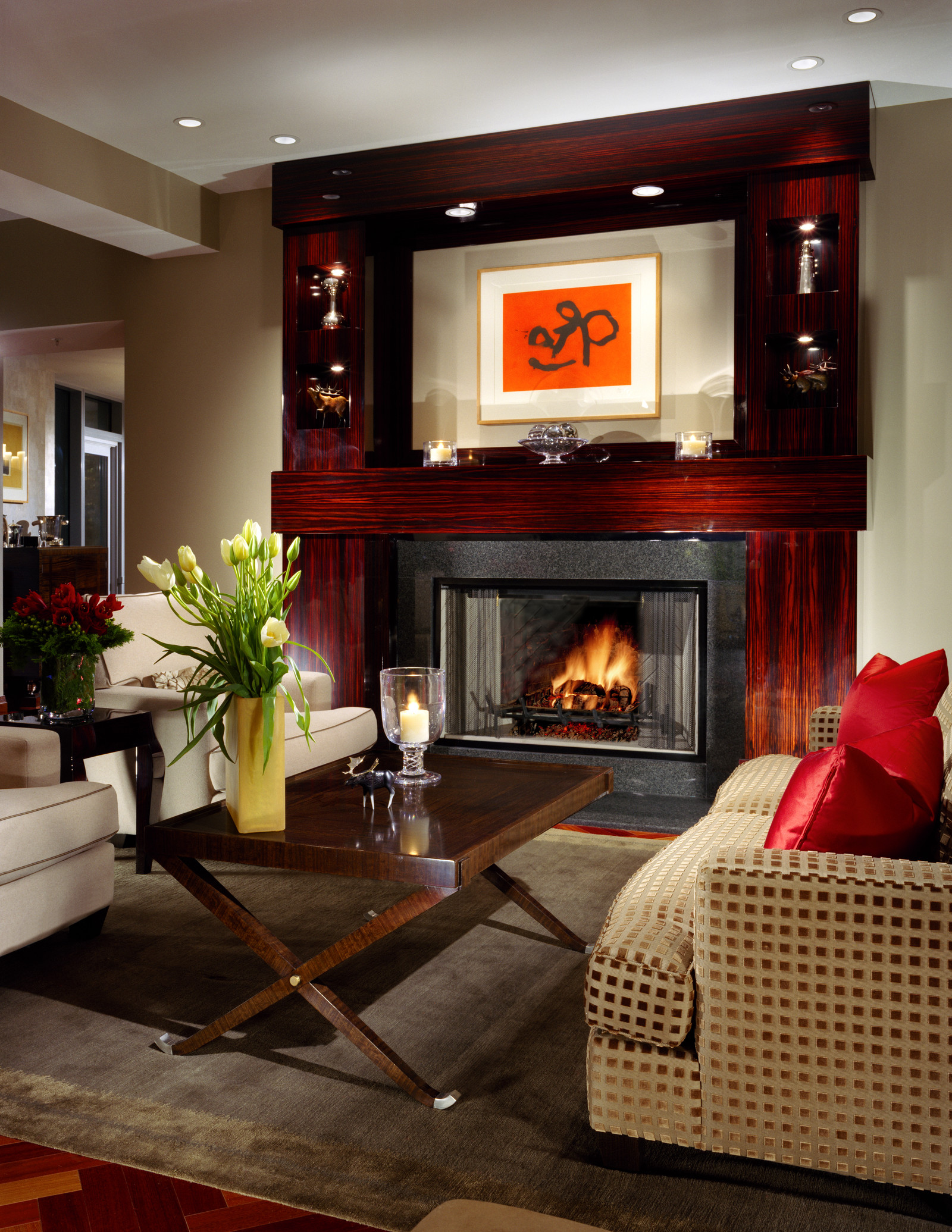 This beautiful custom mantel highlights this contemporary home