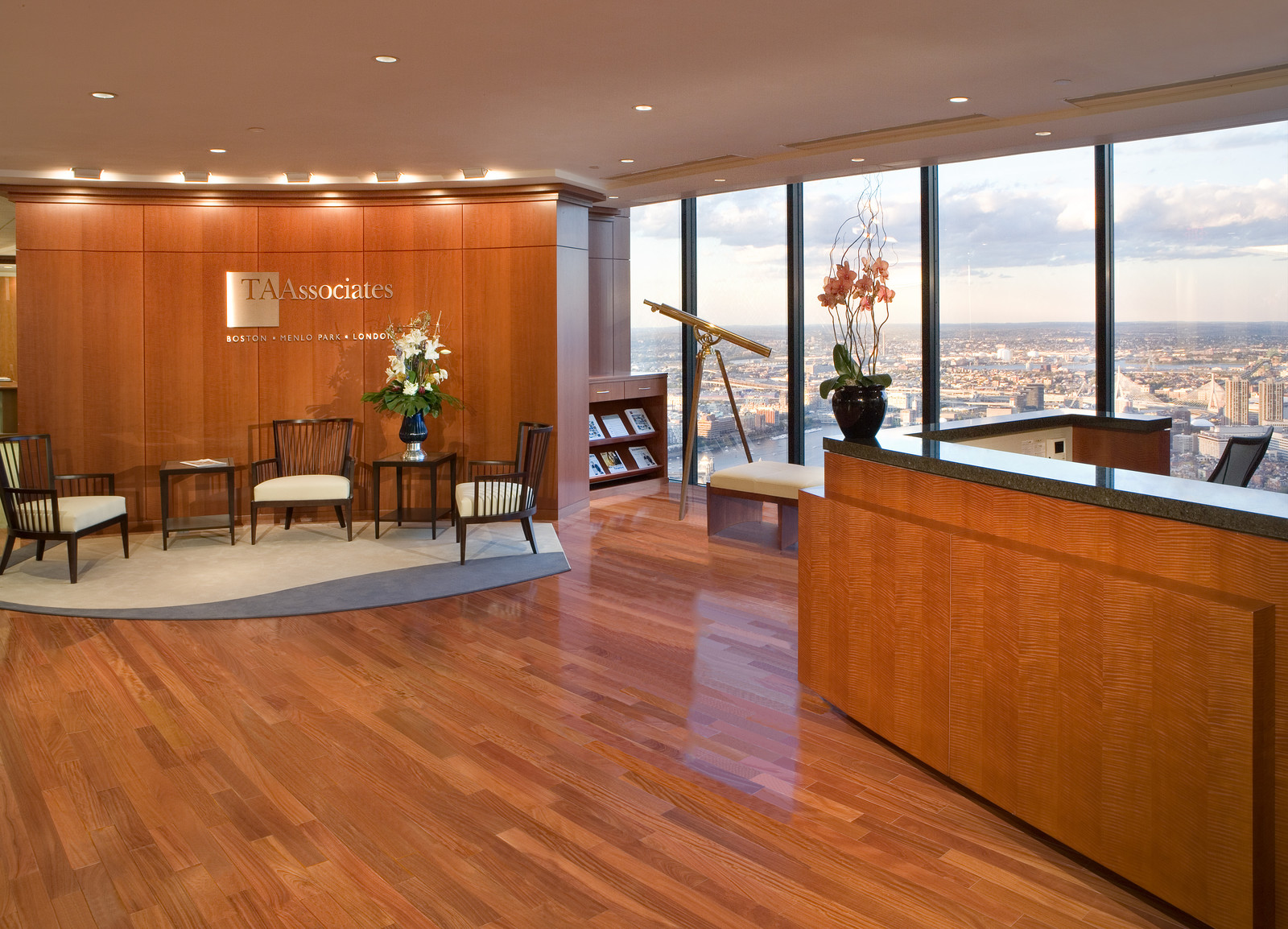 MRW was responsible for the custom wood wall panels and the reception desk in this downtown Boston office sace. The space feels warm and inviting when you walk through the doors. 