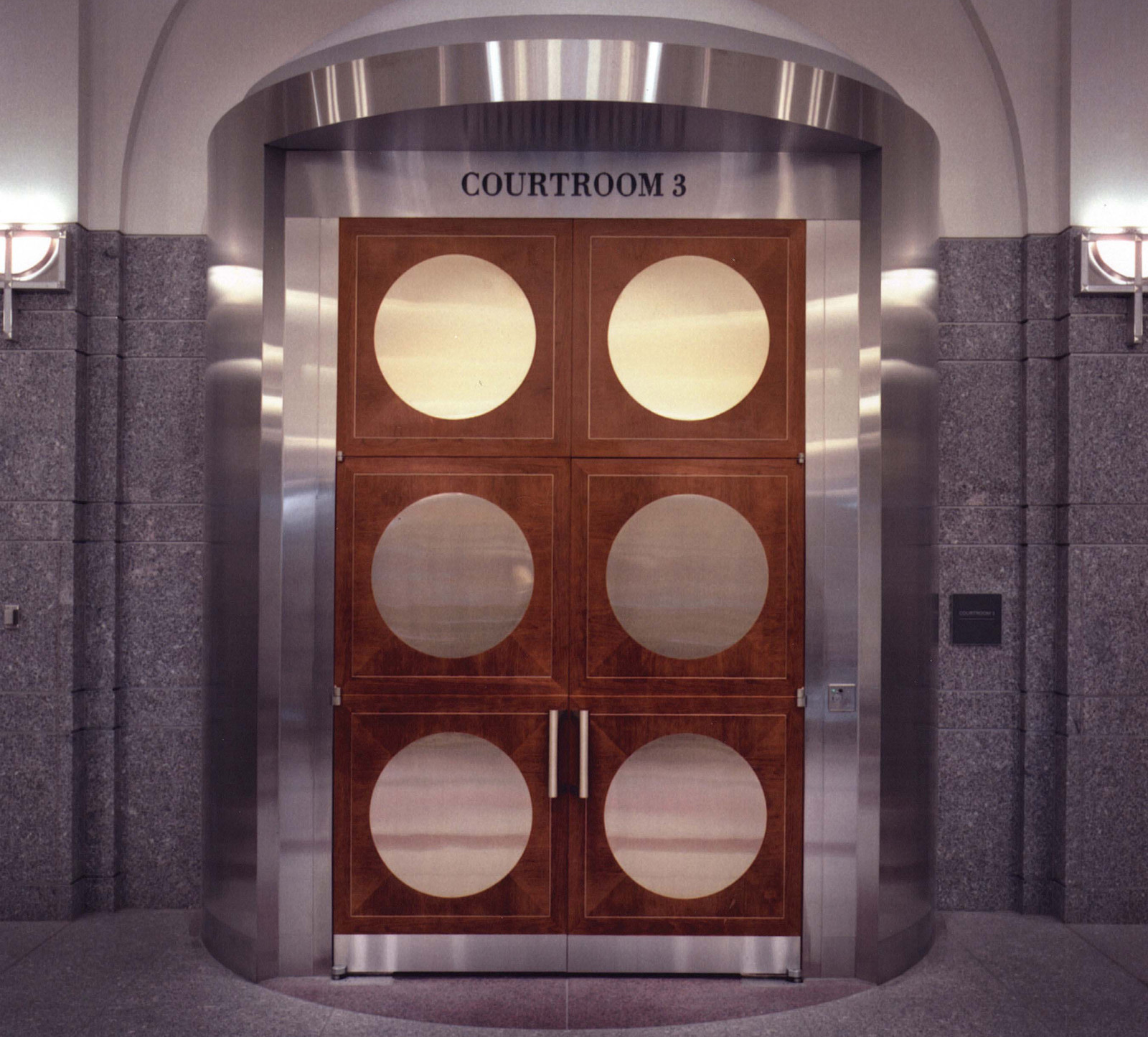 These gorgeous inlay doors are the centerpiece of this NH courthouse. Although we worked on these wood doors many years ago, they still look current and timeless. 