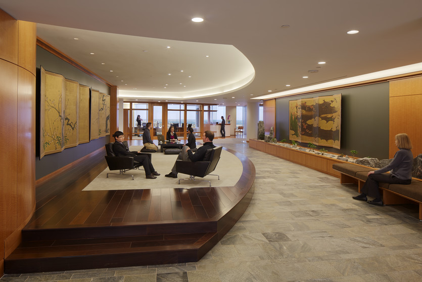 This elevated seating area makes looks inviting and lends itself for break-out meetings