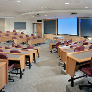 These lecture tables were built to withstand heavy use while still maintaining their custom look. 