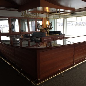 Another view of this custom mahogany bar and ceiling