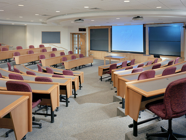 These lecture tables were built to withstand heavy use while still maintaining their custom look. 
