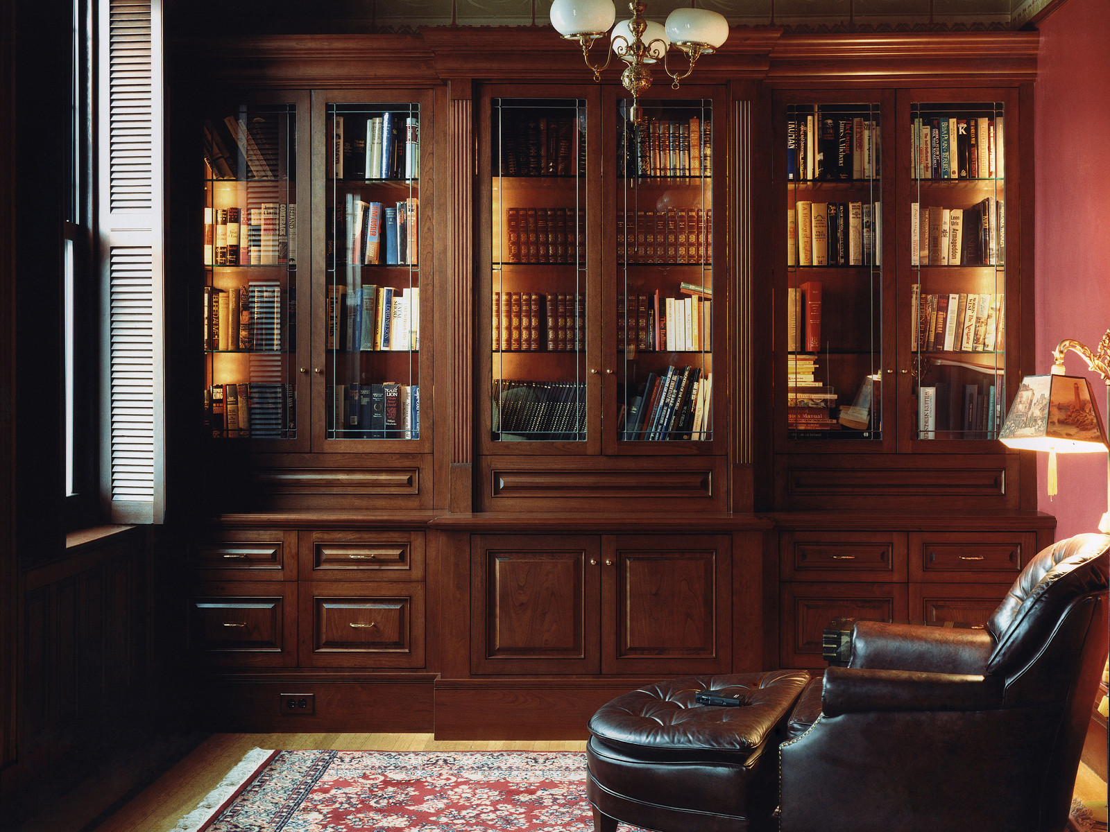 Custom built-in cabinets enhance this study