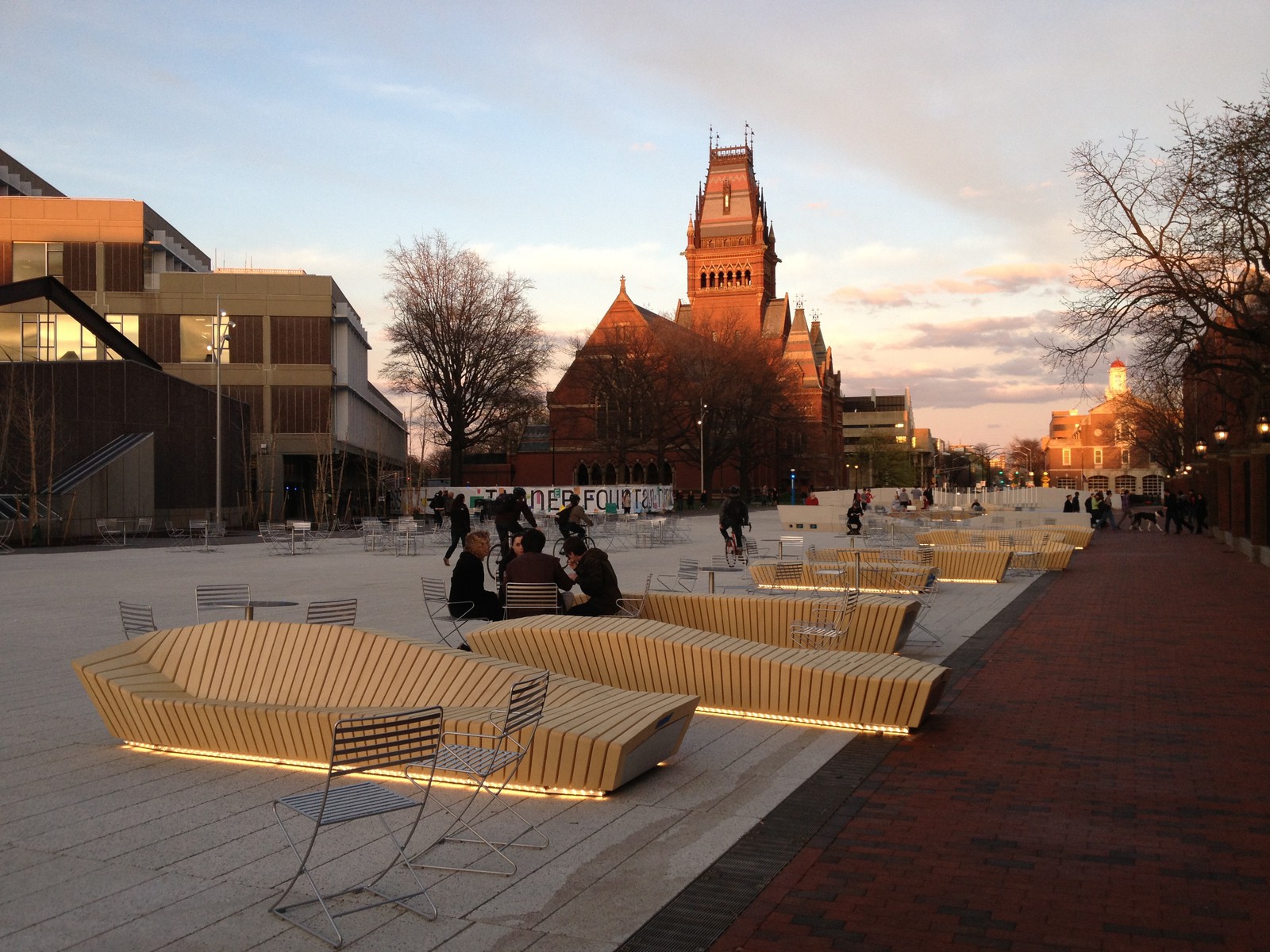 The new benches fit right into the historical landscape of Harvard University.