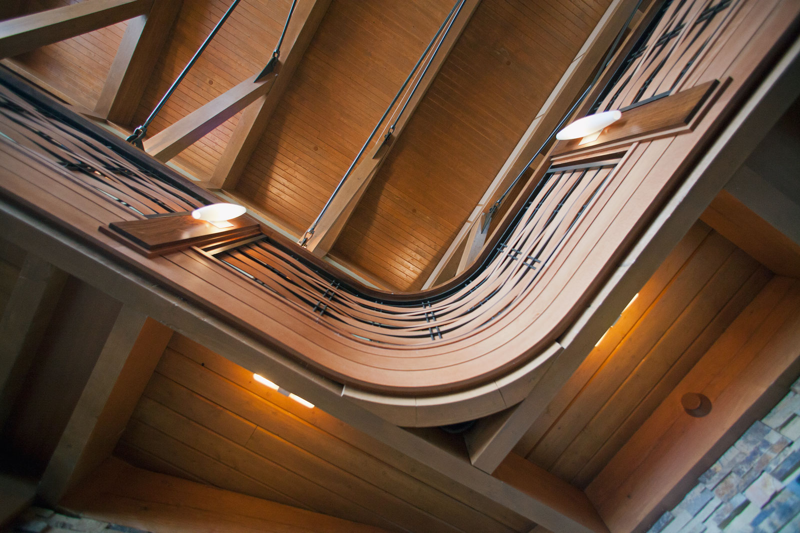 Another view of the intricate weaving pattern that make up the railing at Shalin Liu. The space is filled with many different textures that not only absorb the sound but also makes this a very warm and intimate place to listen to music.